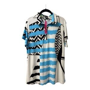 jamie sadock Blue, Black & White Abstract Stripe Polo Top
